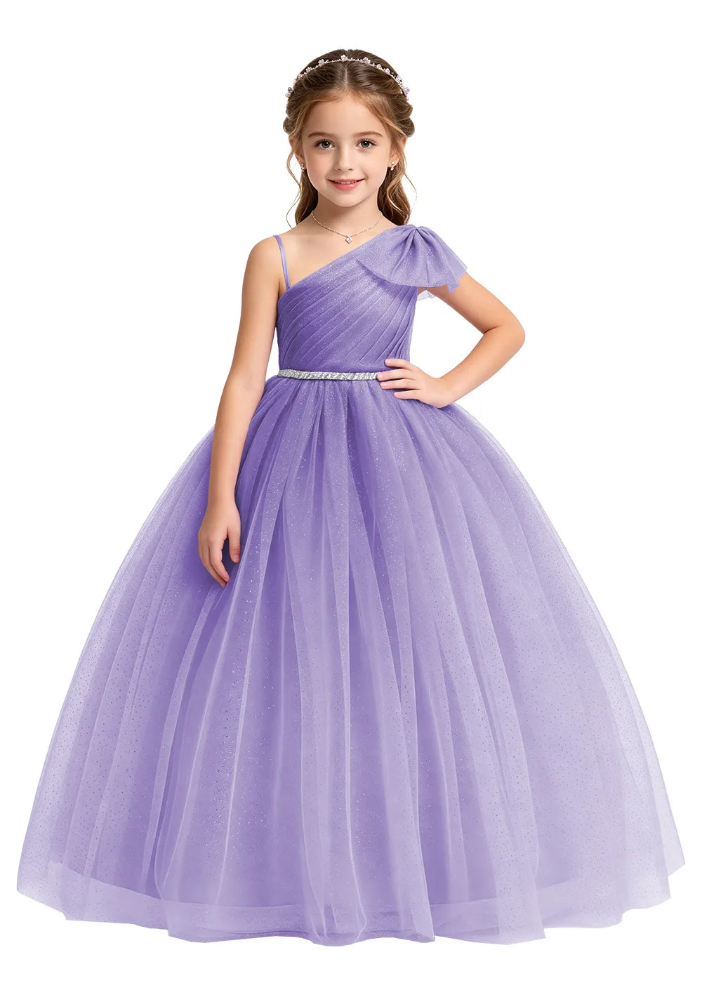 One Shoulder Glitter Tulle Princess Dress