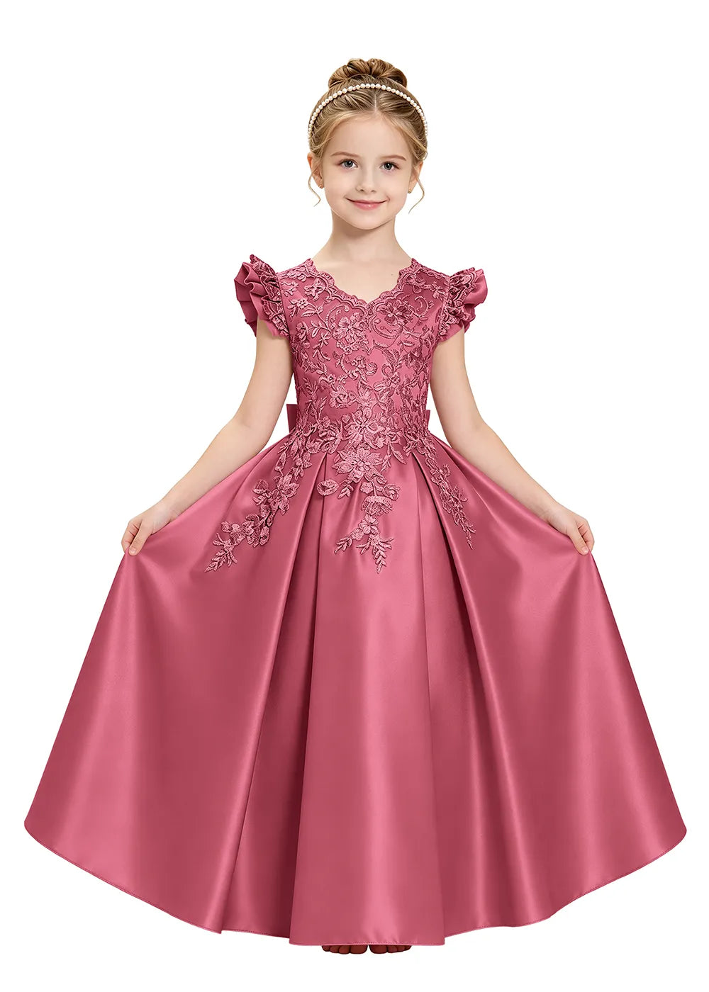 Embroidered Lace Satin Princess Ball Gown