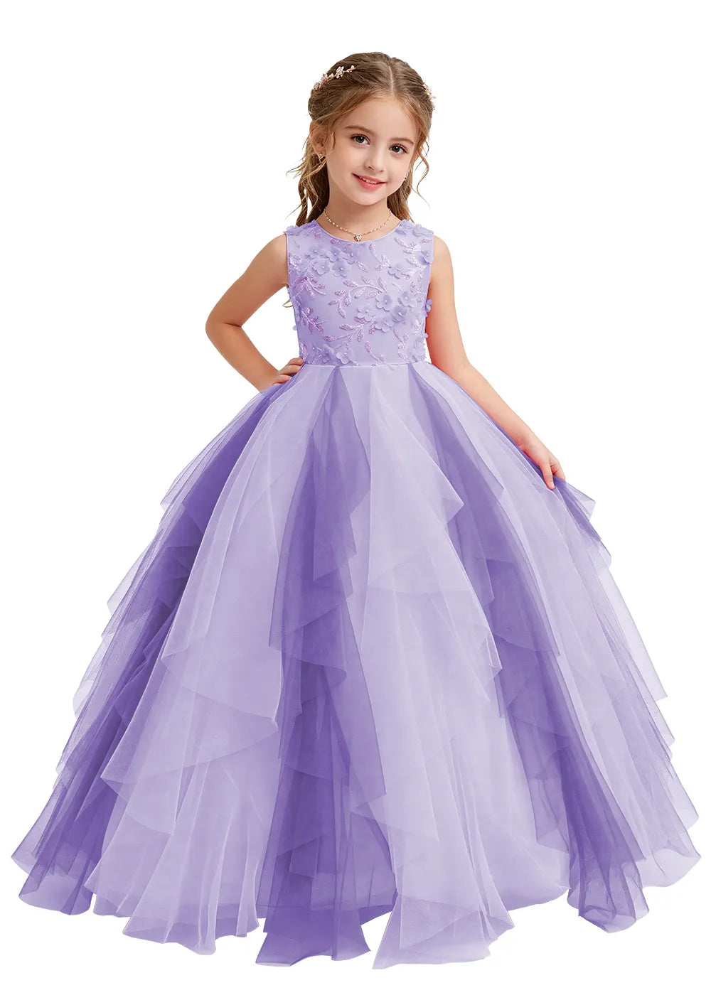 Floral Appliqué Ruffle Tulle Princess Dress