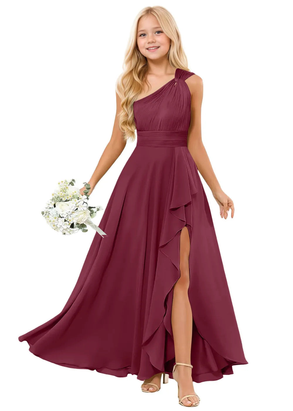 One-Shoulder Chiffon Junior Bridesmaid Dress
