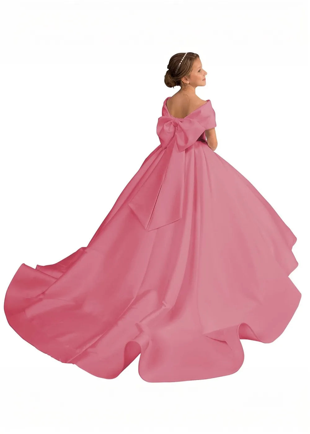 Fairy Bow Off-Shoulder Satin Princess Dress