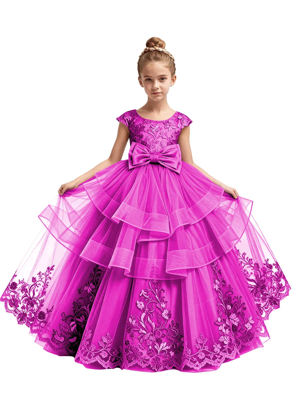 Embroidered Layered Tulle Flower Girl Dress