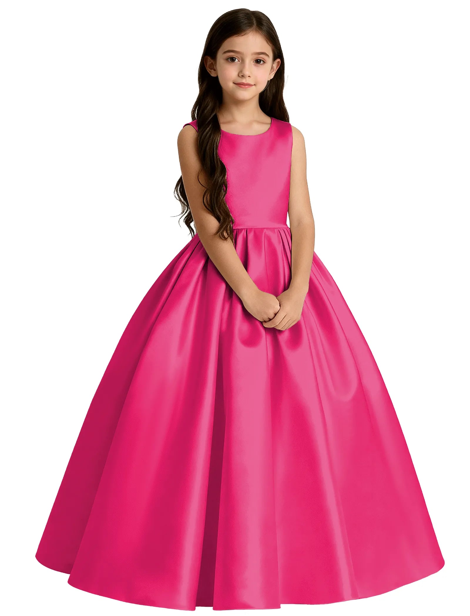Girls Satin Flower Girl Dress with Oversized Bow