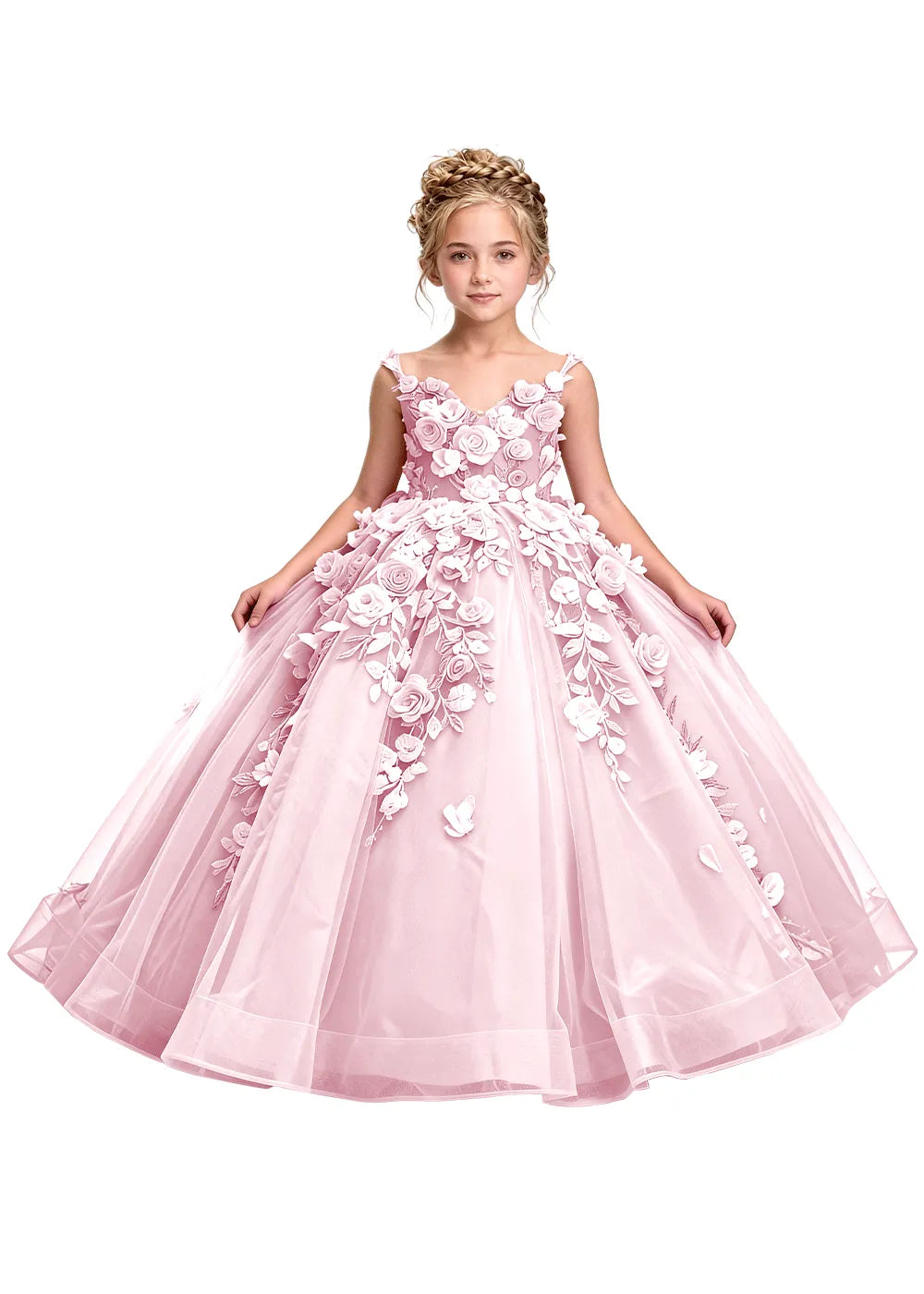 3D Floral Appliqué Ball Gown for Girls