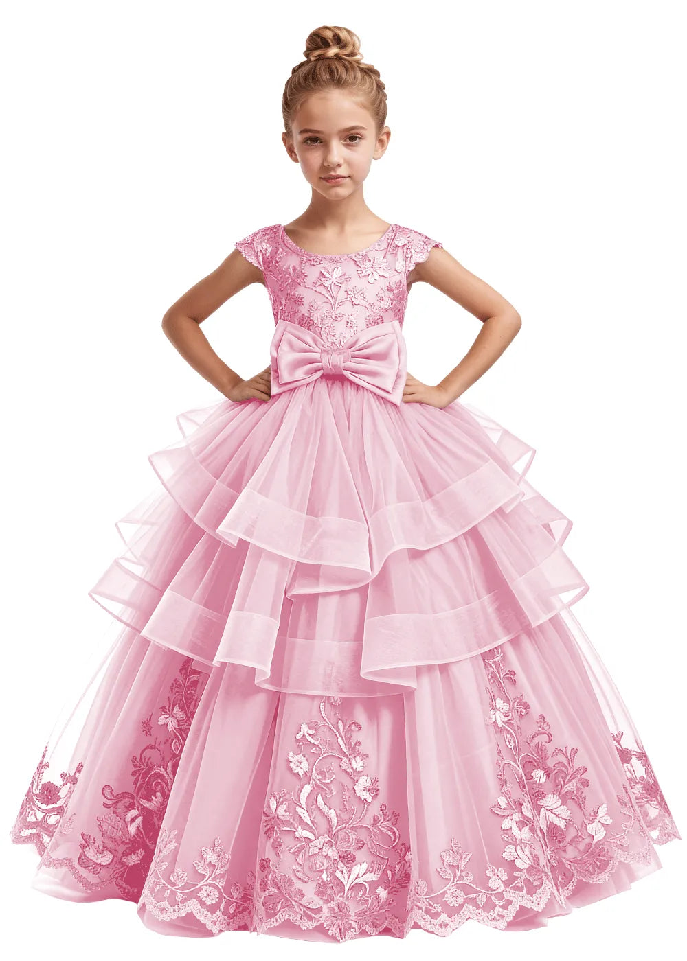 Embroidered Layered Tulle Flower Girl Dress