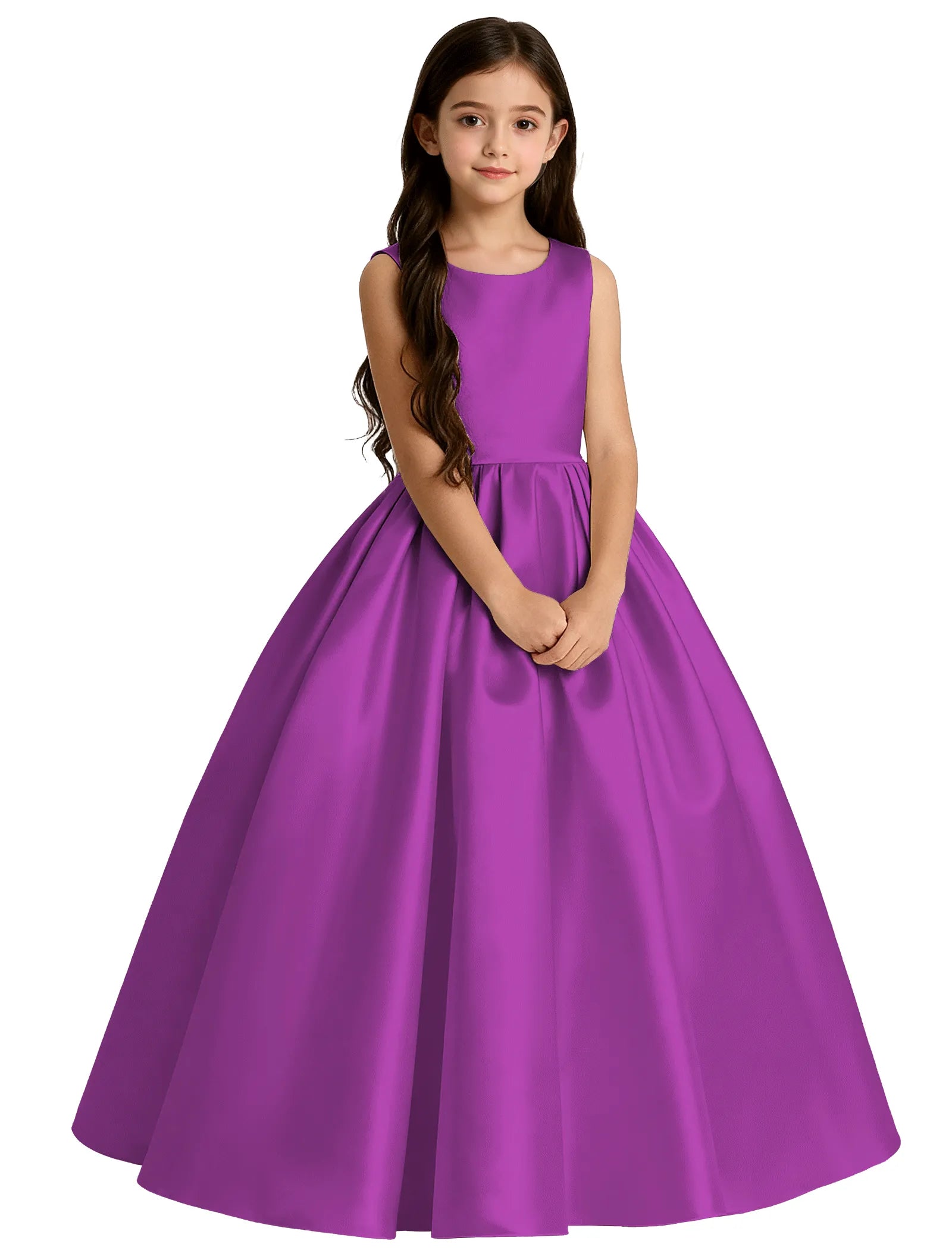 Girls Satin Flower Girl Dress with Oversized Bow