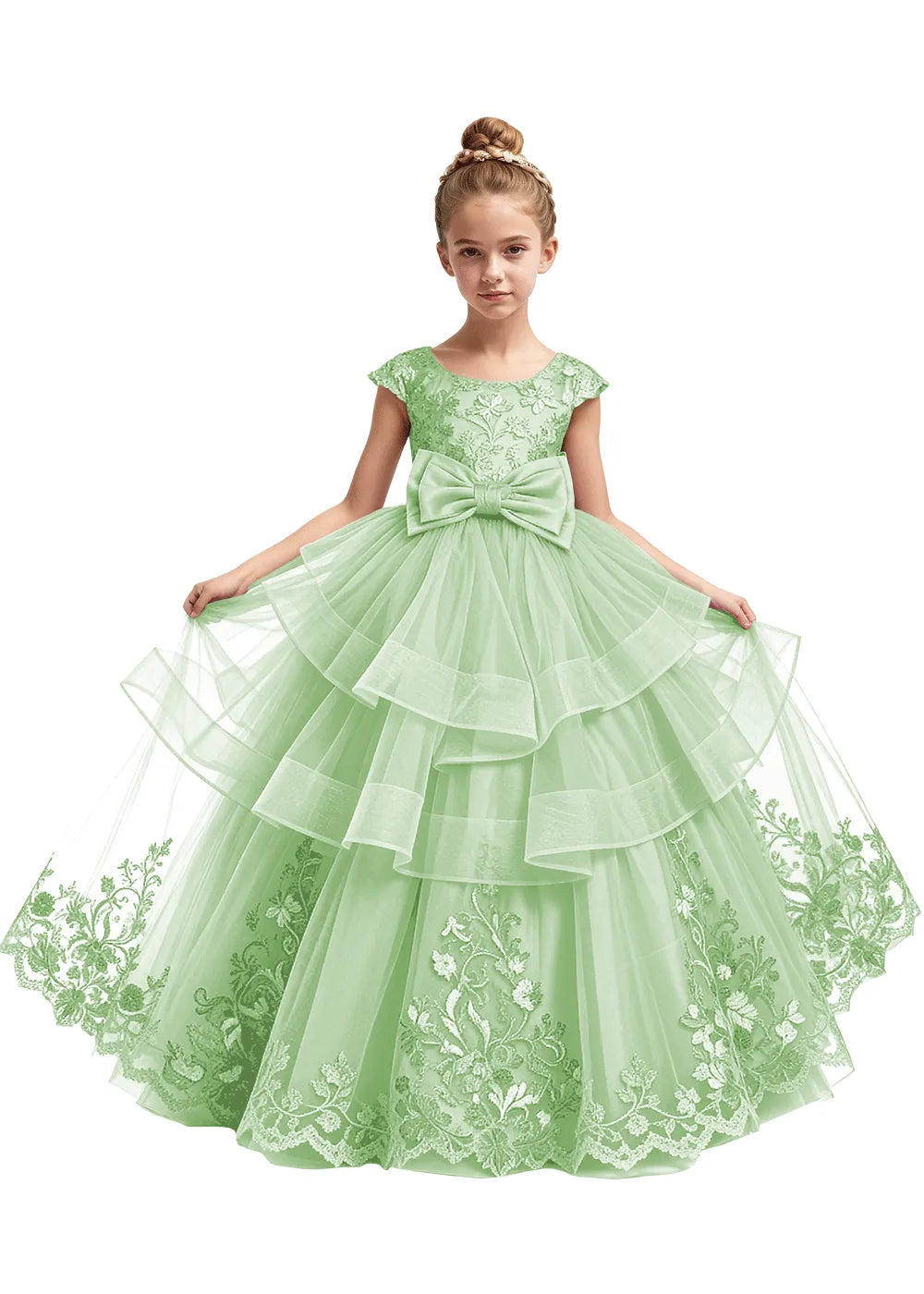 Embroidered Layered Tulle Flower Girl Dress