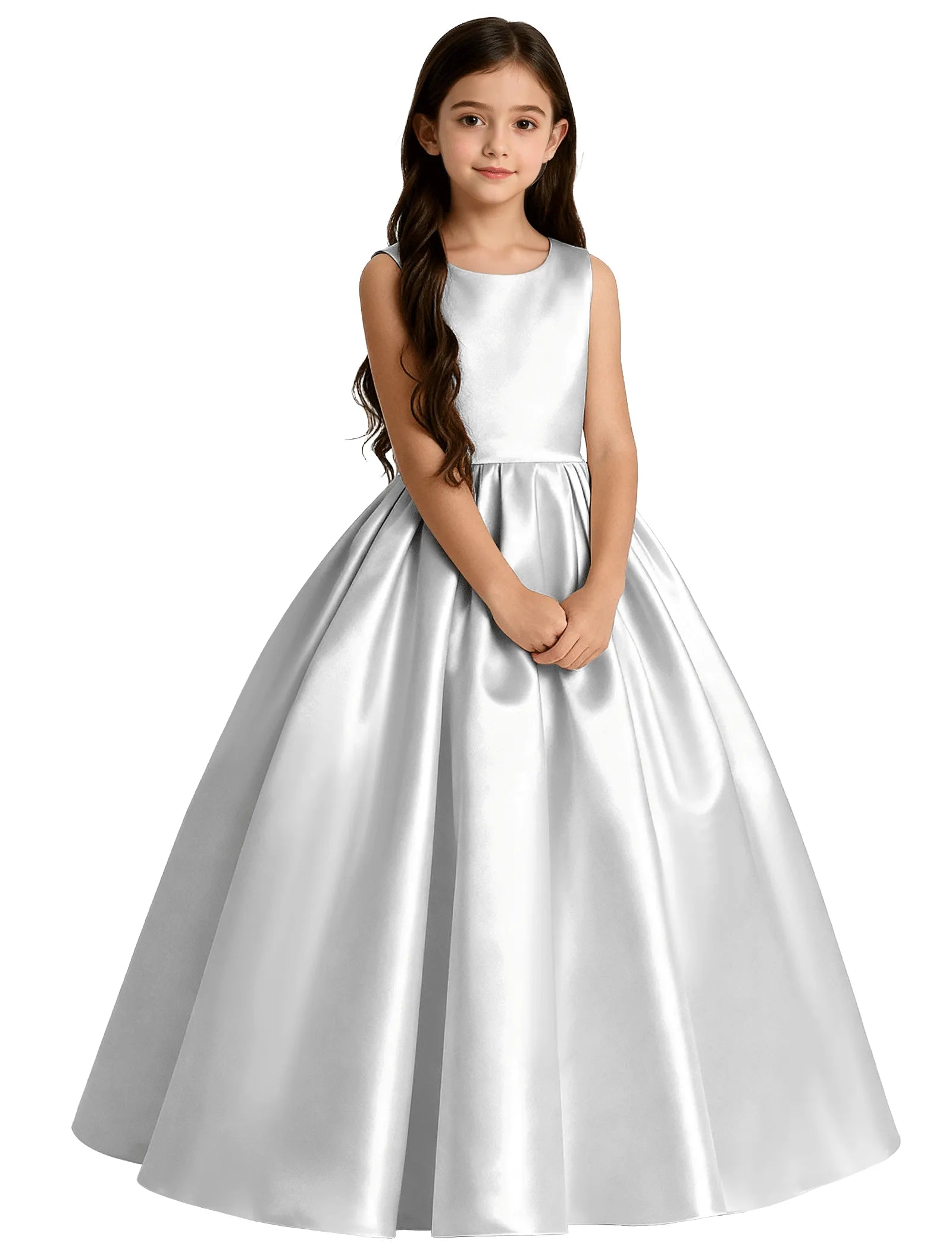 Girls Satin Flower Girl Dress with Oversized Bow