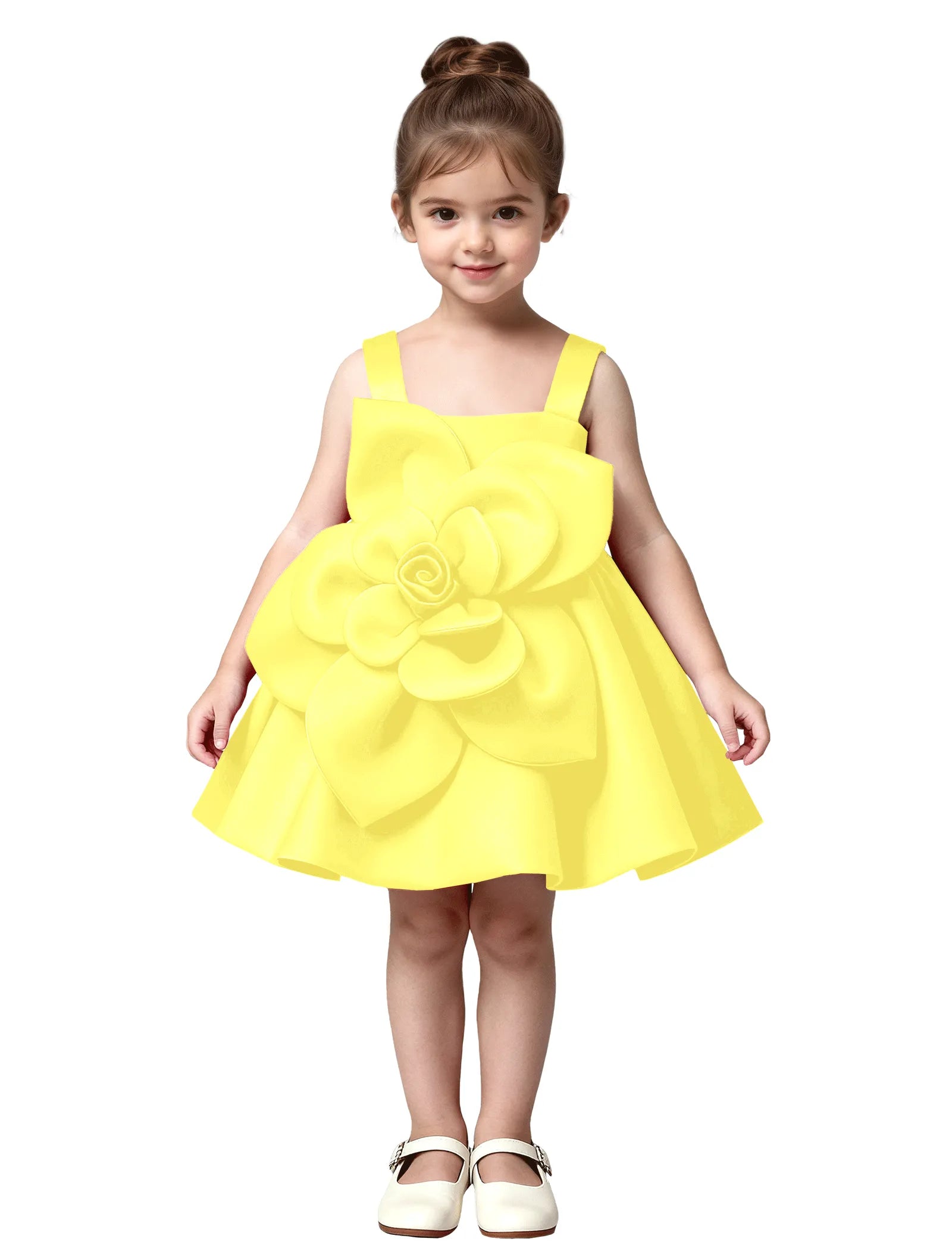 3D Flower Satin Dress for Girls with Bow Back