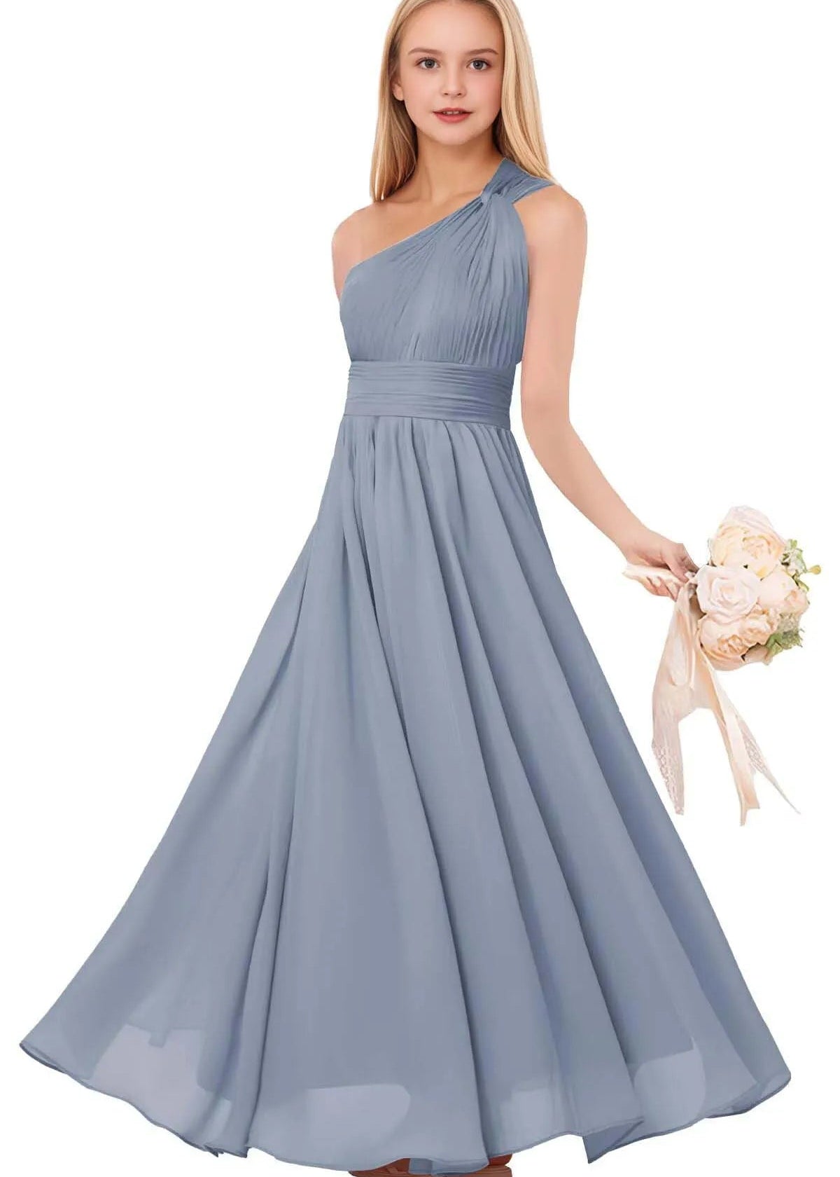 One-Shoulder Pleated Chiffon Gown