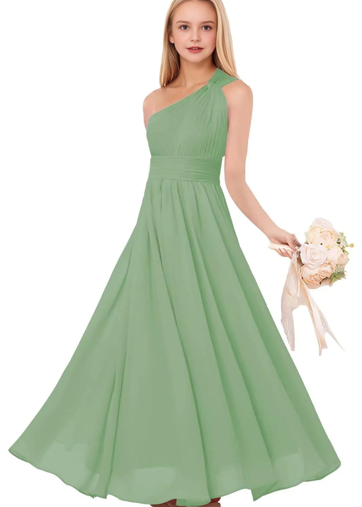 One-Shoulder Pleated Chiffon Gown