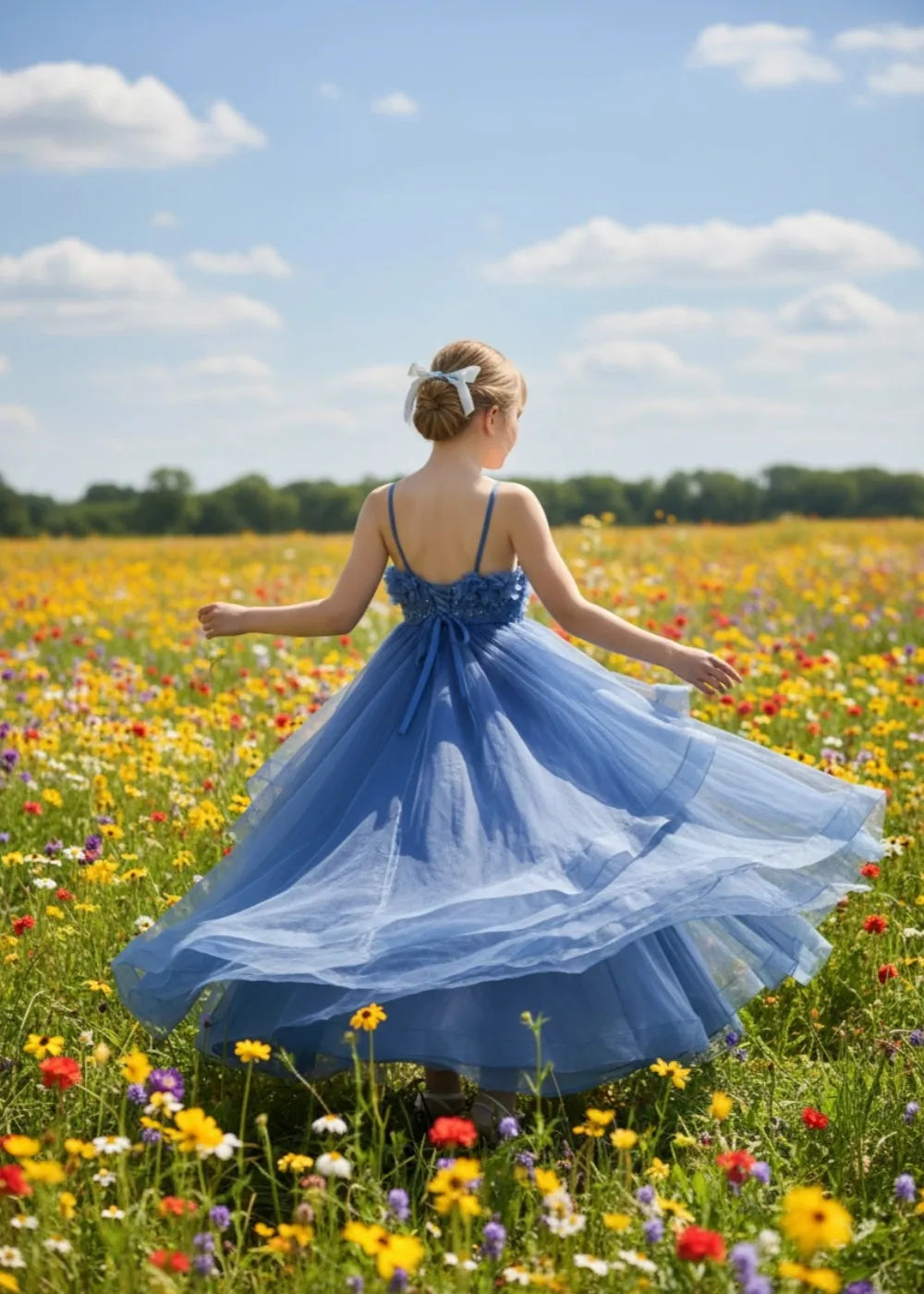 3D Floral & Ruffle Tulle Flower Girl Dress