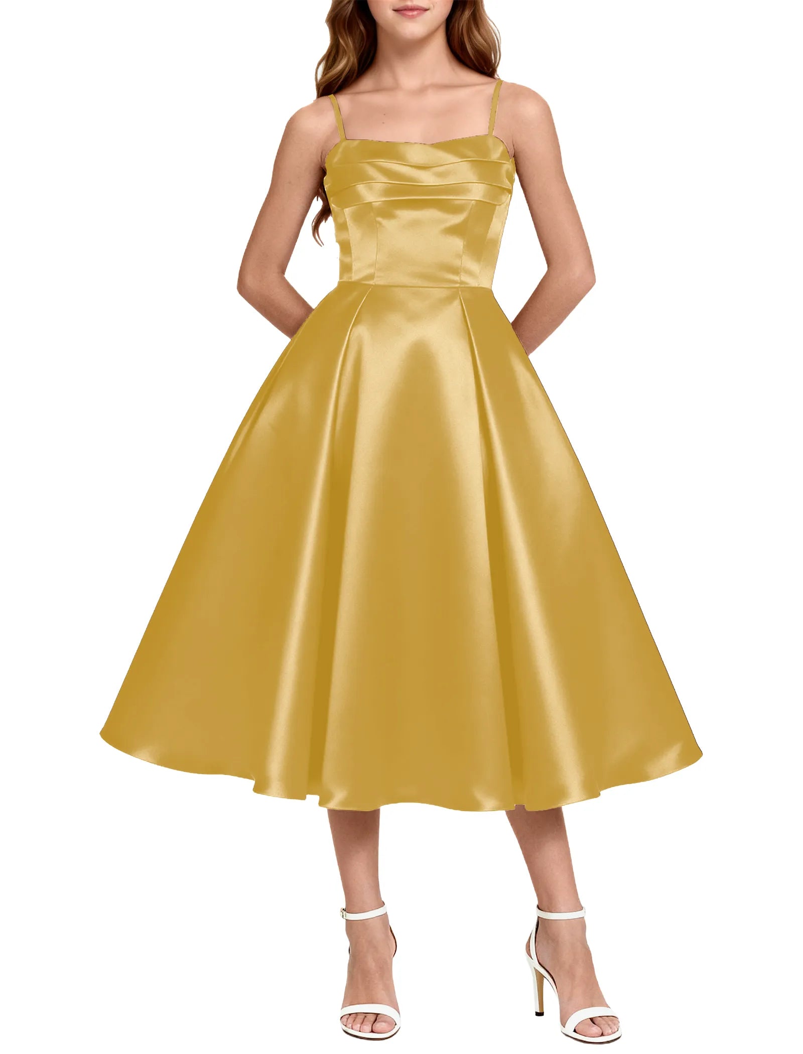 Elegant Satin Midi Dress for Girls with Spaghetti Straps