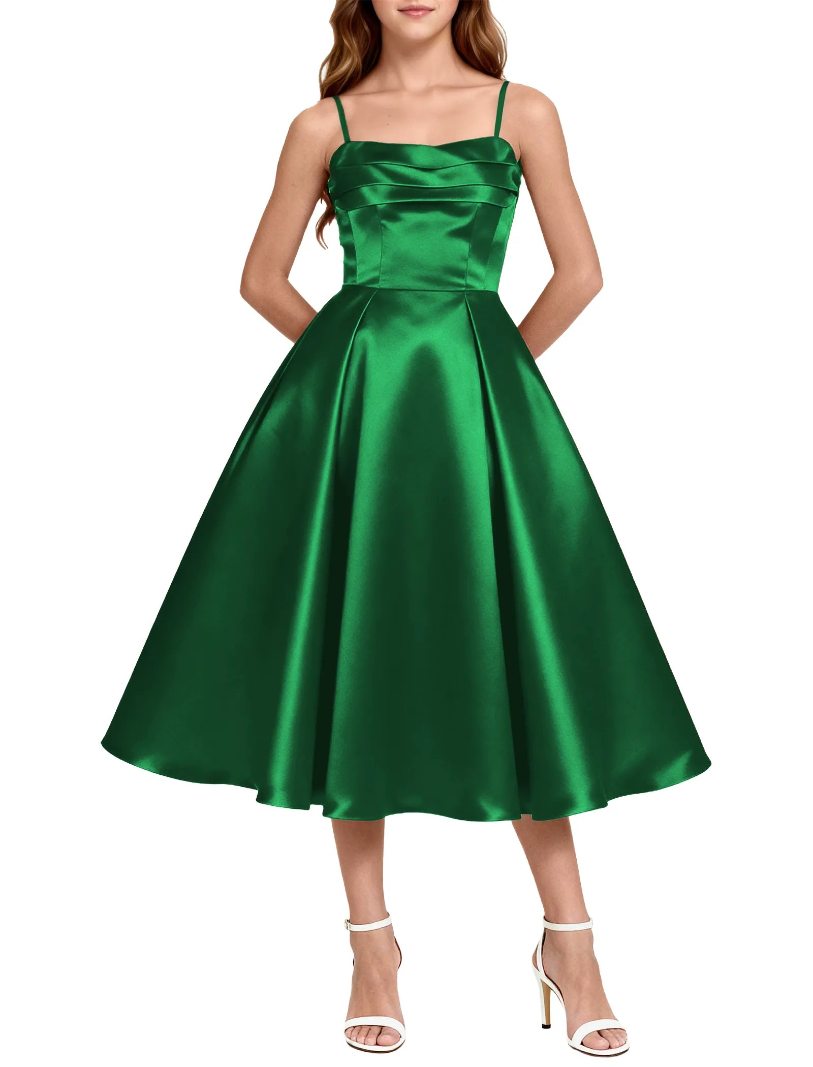 Elegant Satin Midi Dress for Girls with Spaghetti Straps
