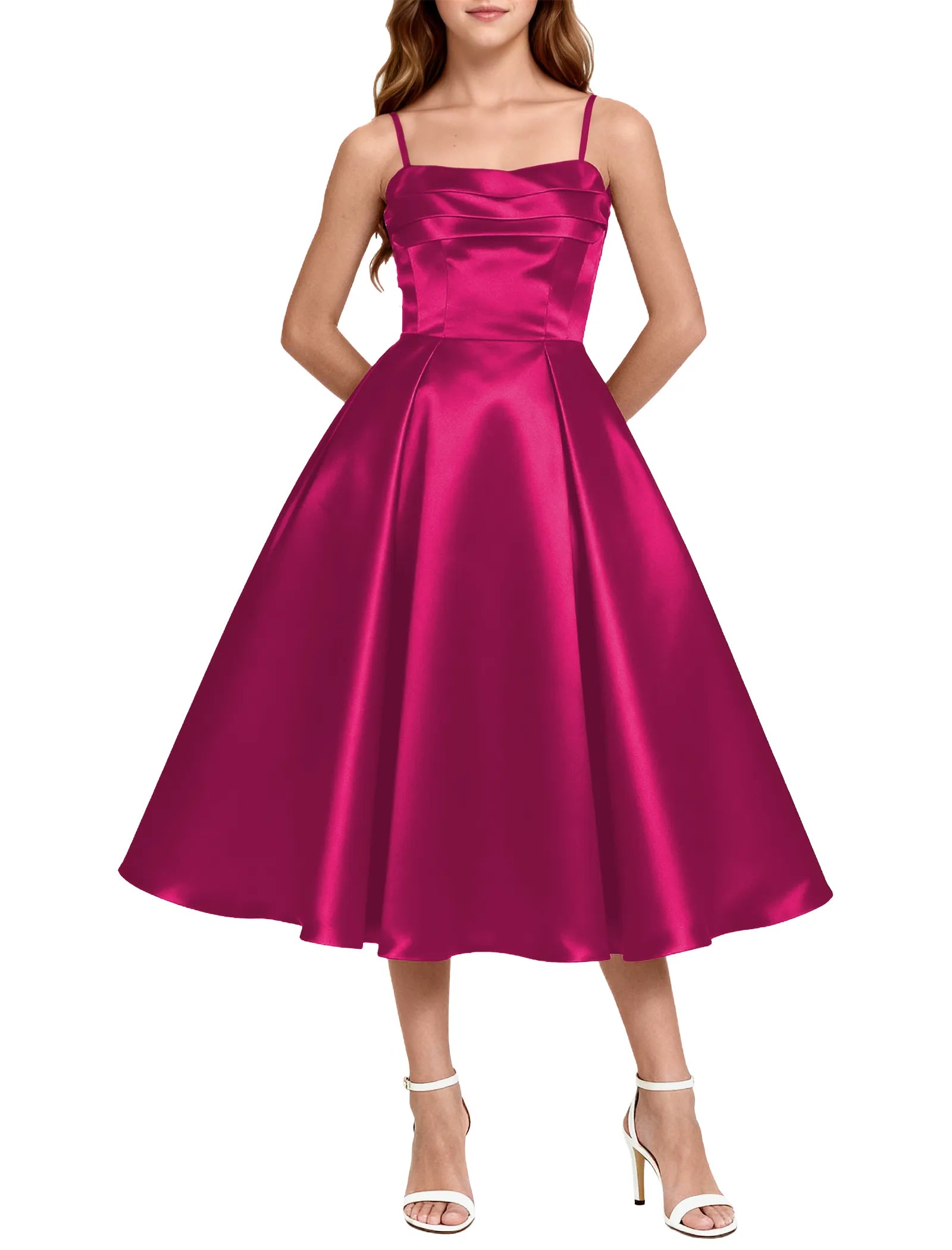 Elegant Satin Midi Dress for Girls with Spaghetti Straps