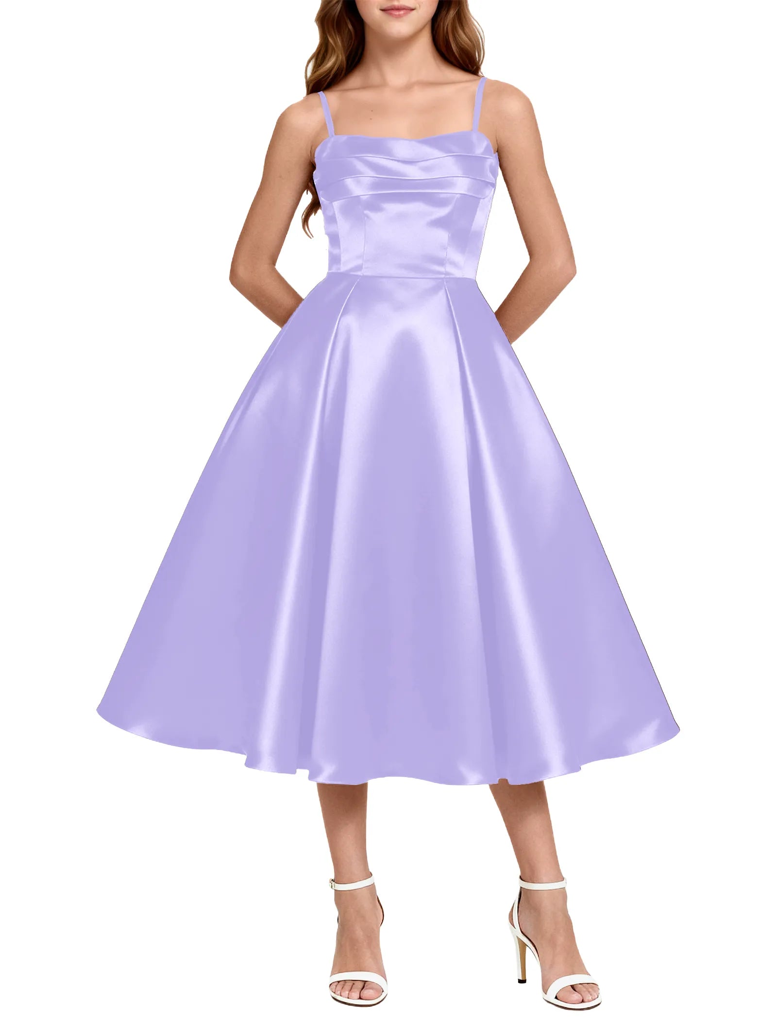 Elegant Satin Midi Dress for Girls with Spaghetti Straps