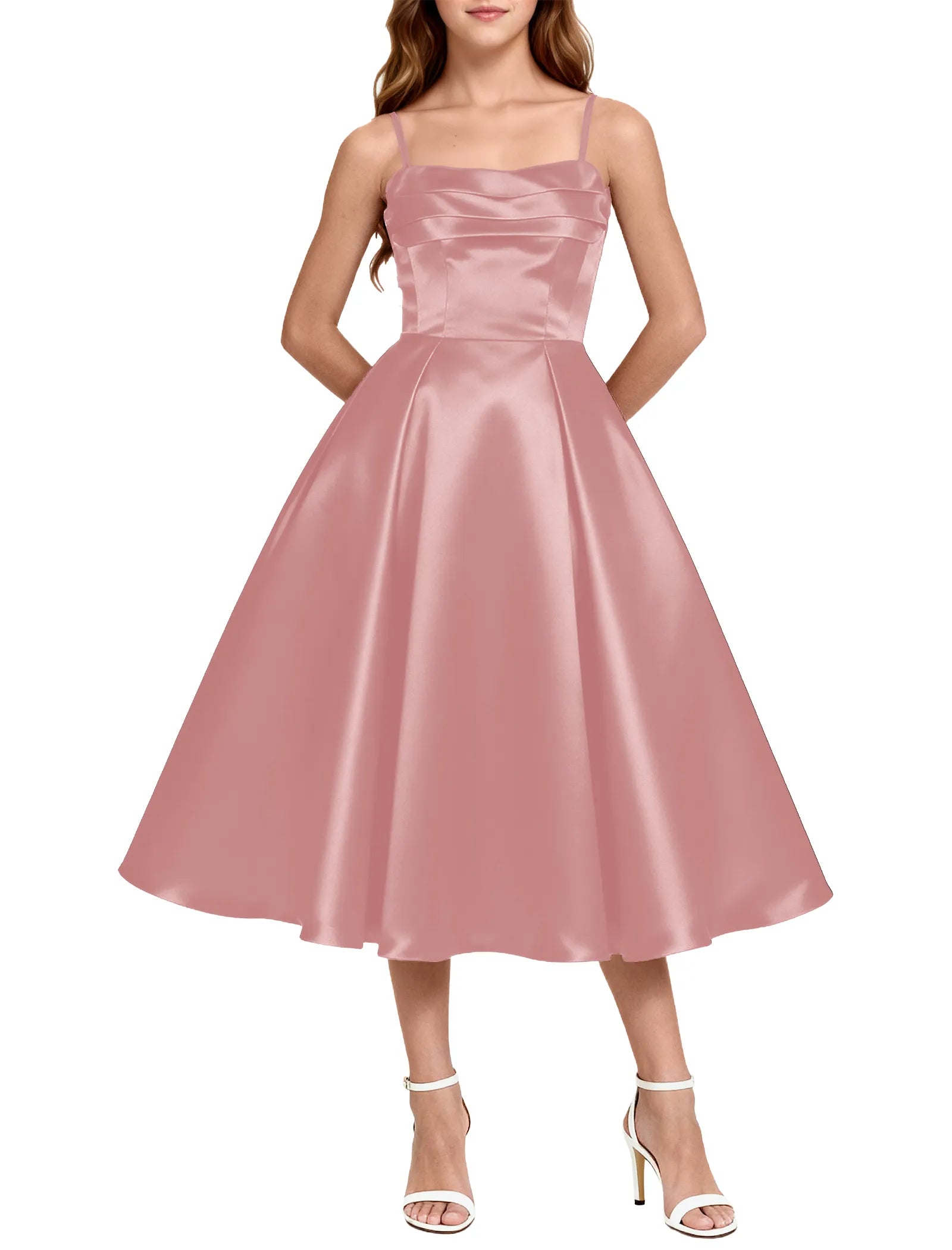 Elegant Satin Midi Dress for Girls with Spaghetti Straps