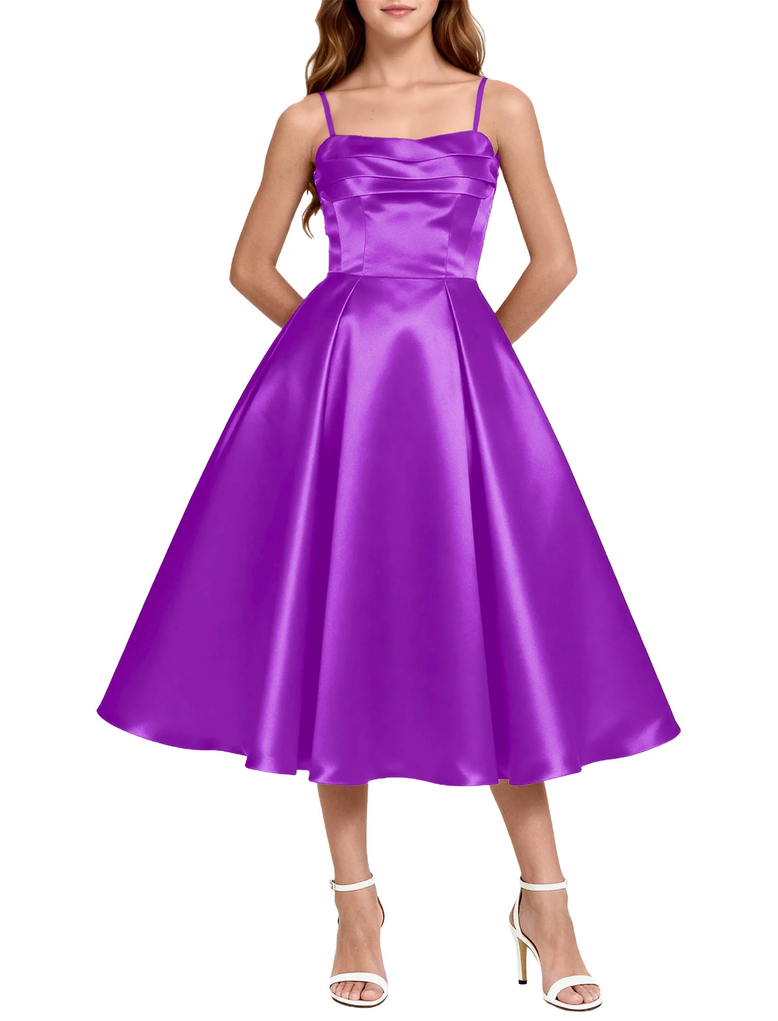 Elegant Satin Midi Dress for Girls with Spaghetti Straps