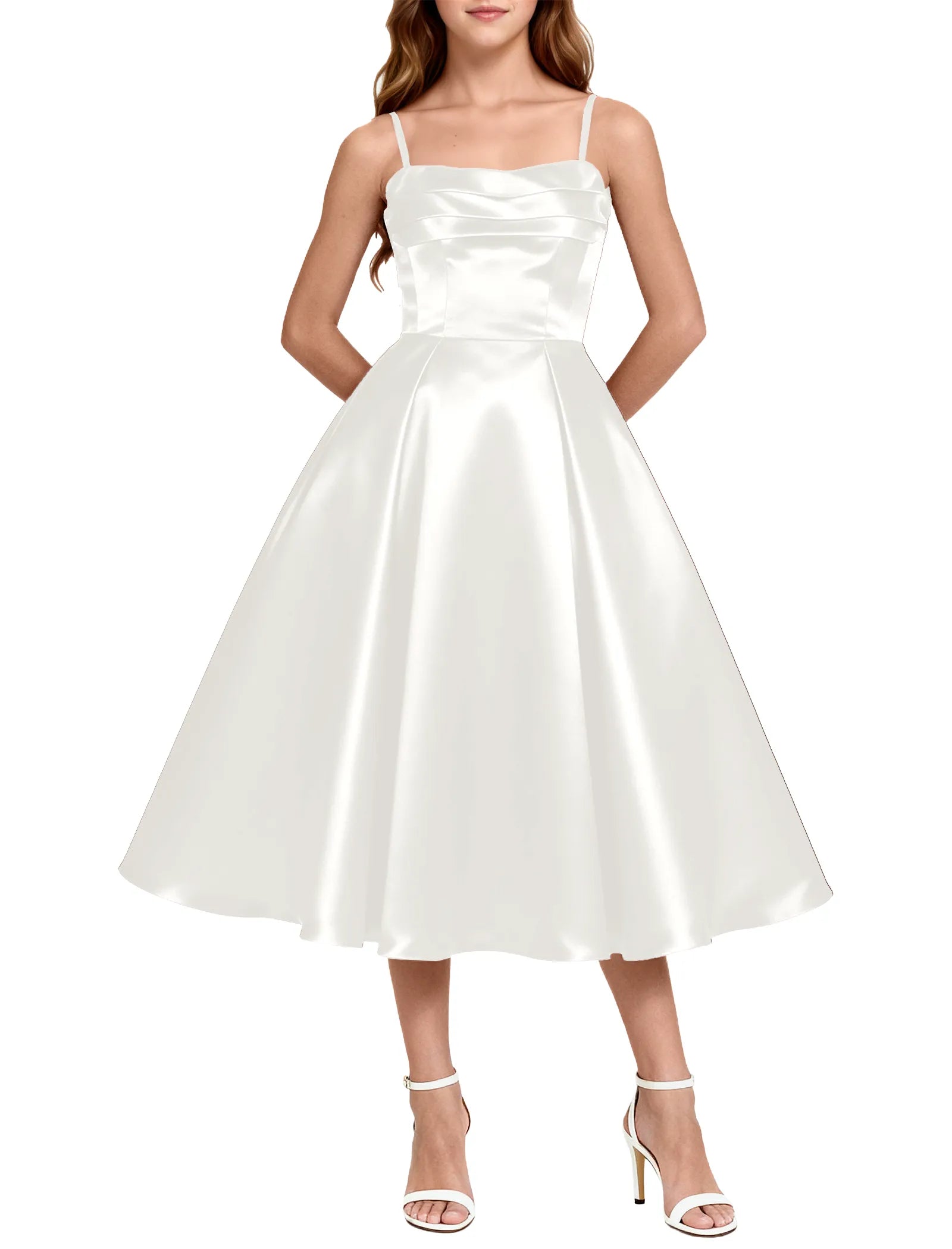 Elegant Satin Midi Dress for Girls with Spaghetti Straps