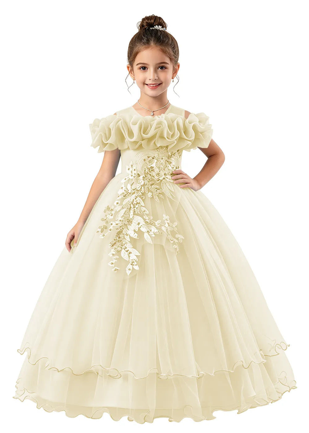 Off-Shoulder Ruffle Tulle Girls Princess Dress