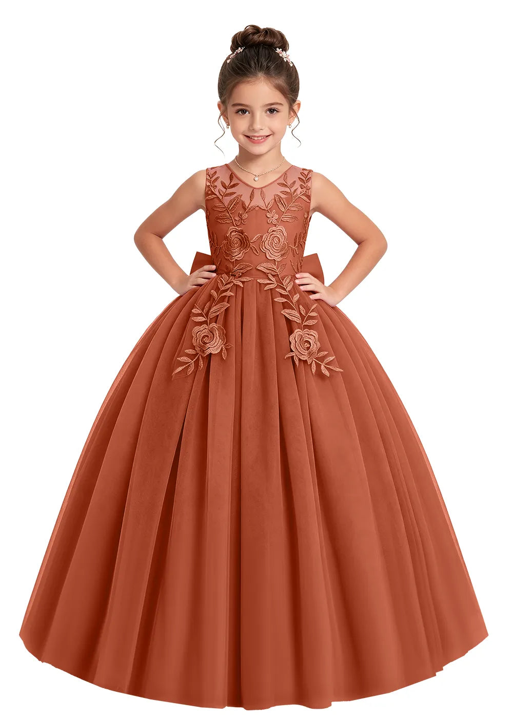 Floral Embroidered Flower Girl Dress