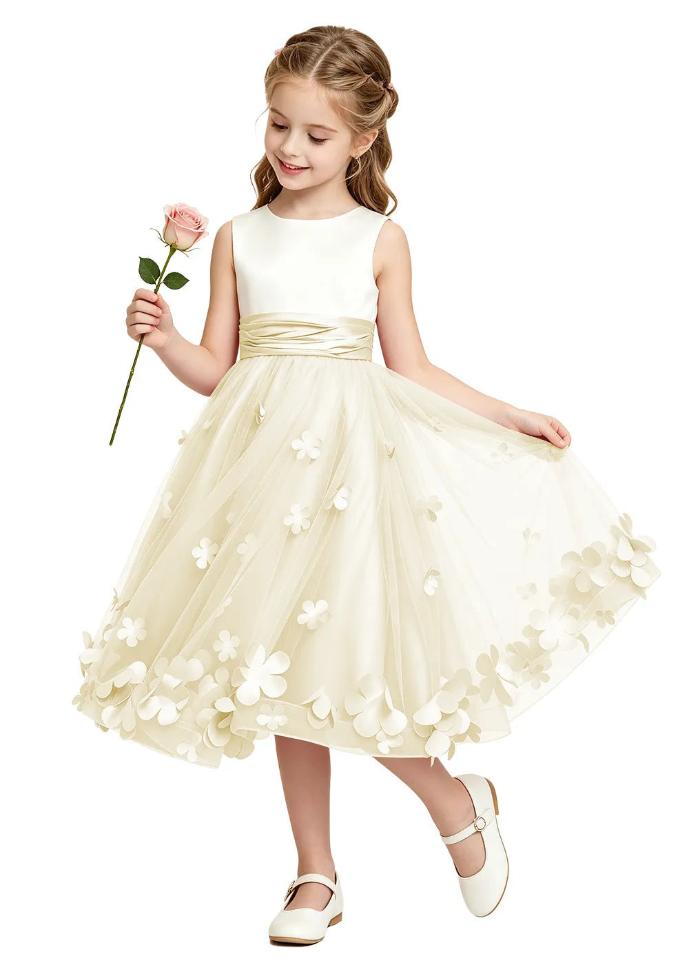 3D Floral Tulle Girls Party Dress
