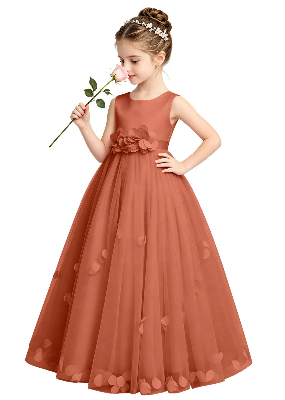 3D Petal Tulle Flower Girl Dress