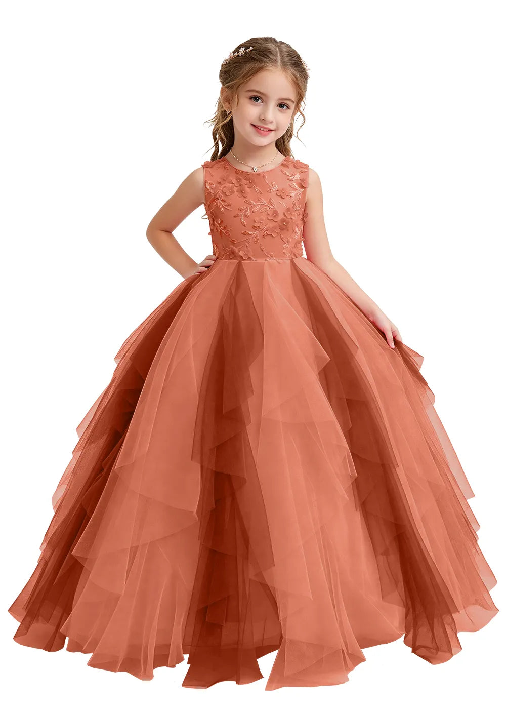 Floral Appliqué Ruffle Tulle Princess Dress