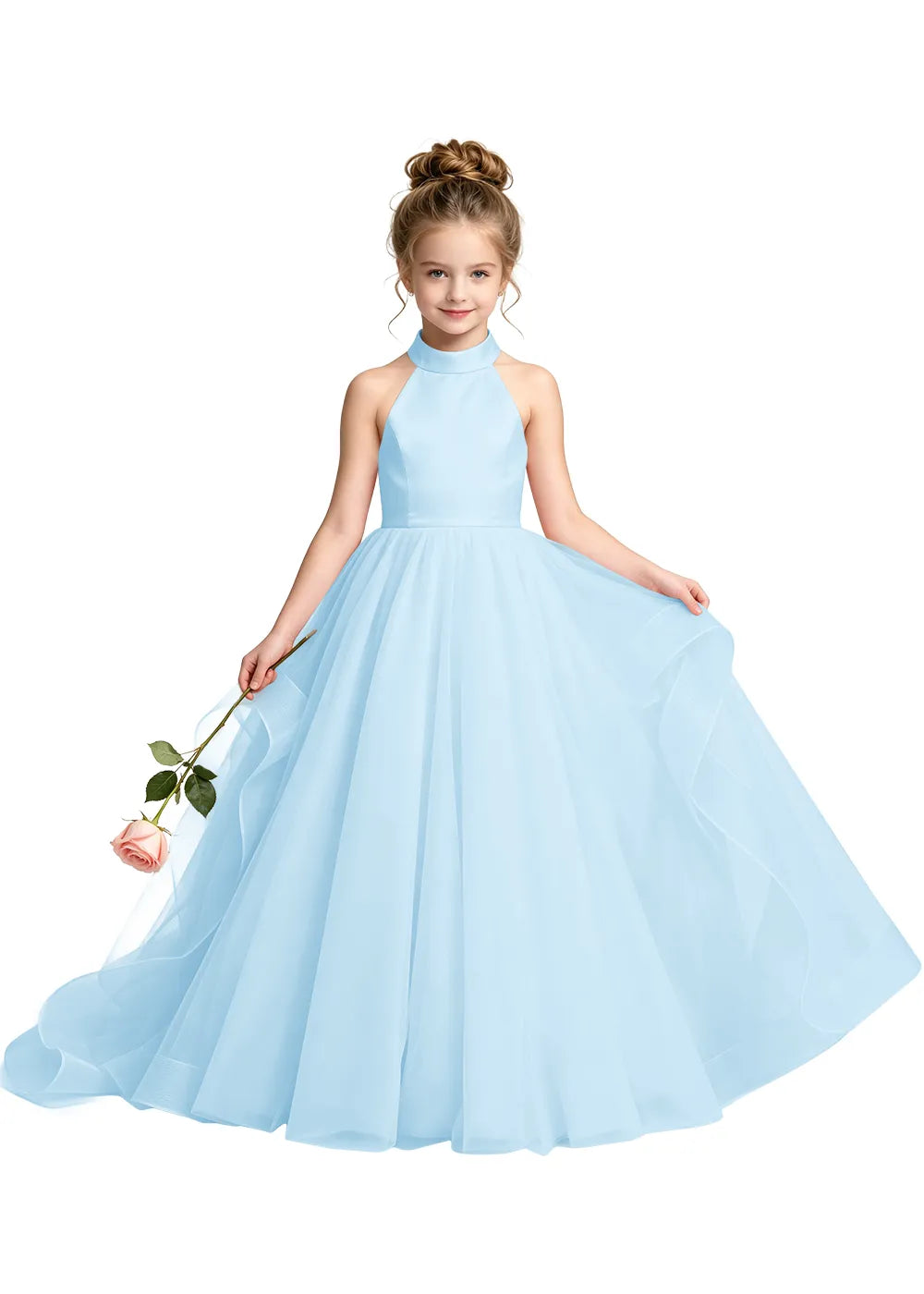 Halter Neck Bow-Back Tulle Girls Ball Gown