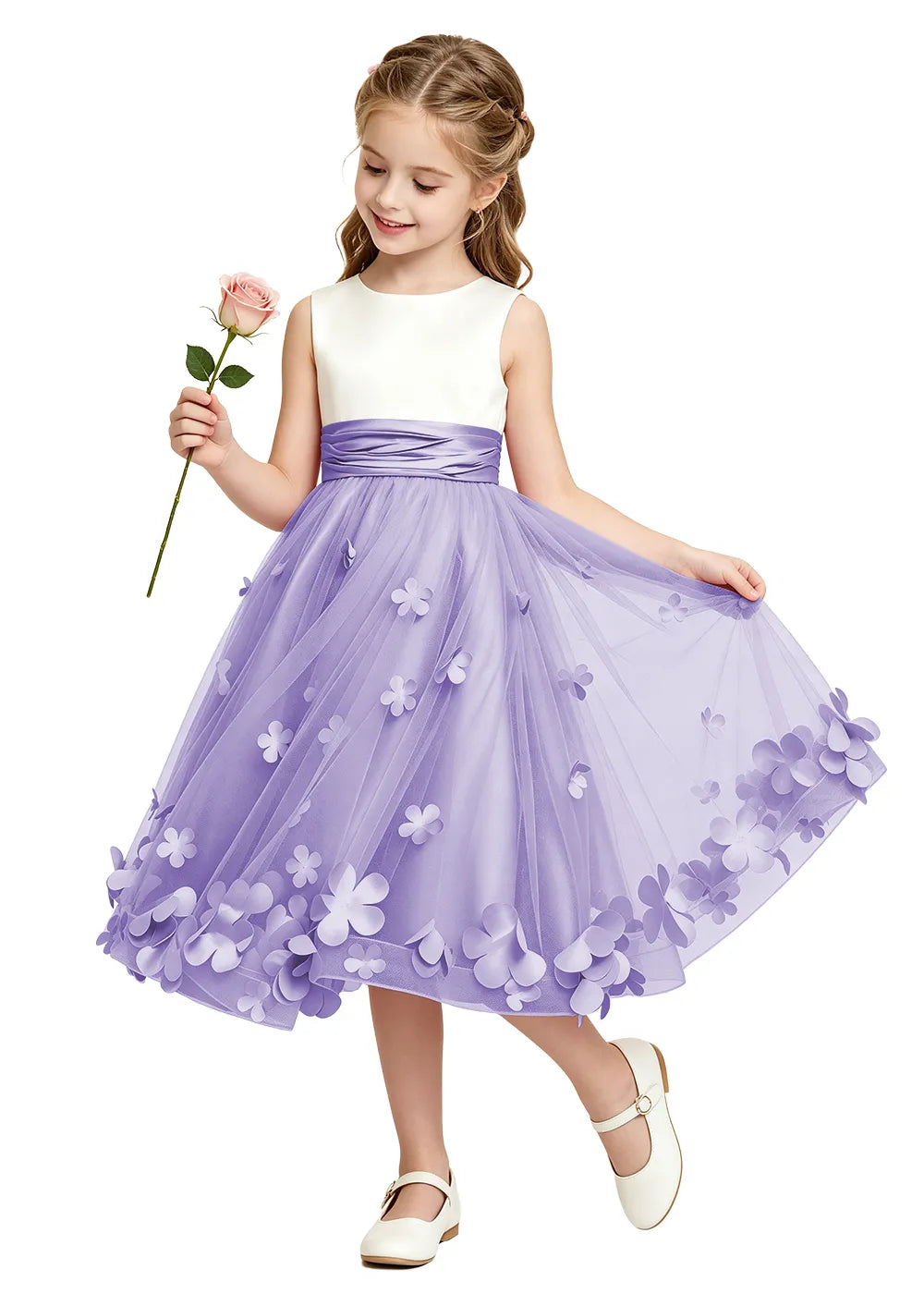 3D Floral Tulle Girls Party Dress