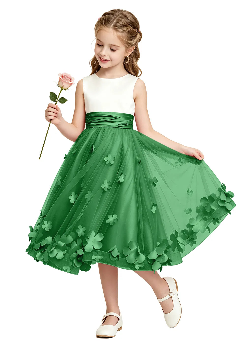 3D Floral Tulle Girls Party Dress