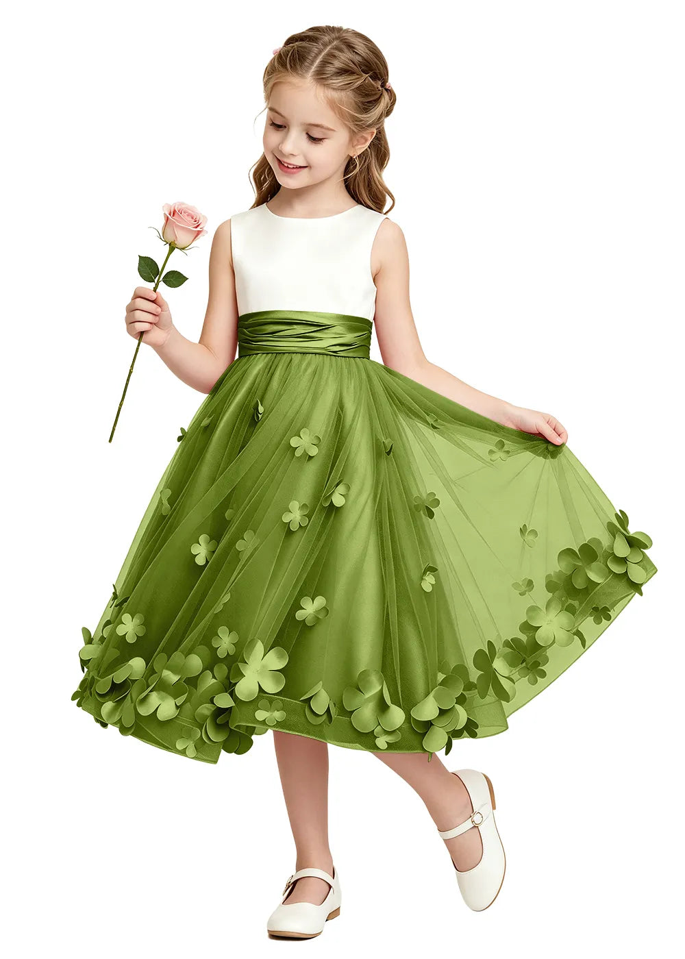 3D Floral Tulle Girls Party Dress