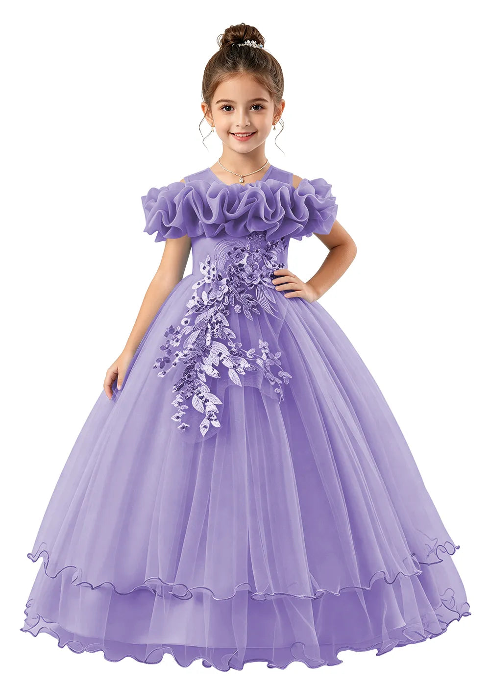 Off-Shoulder Ruffle Tulle Girls Princess Dress