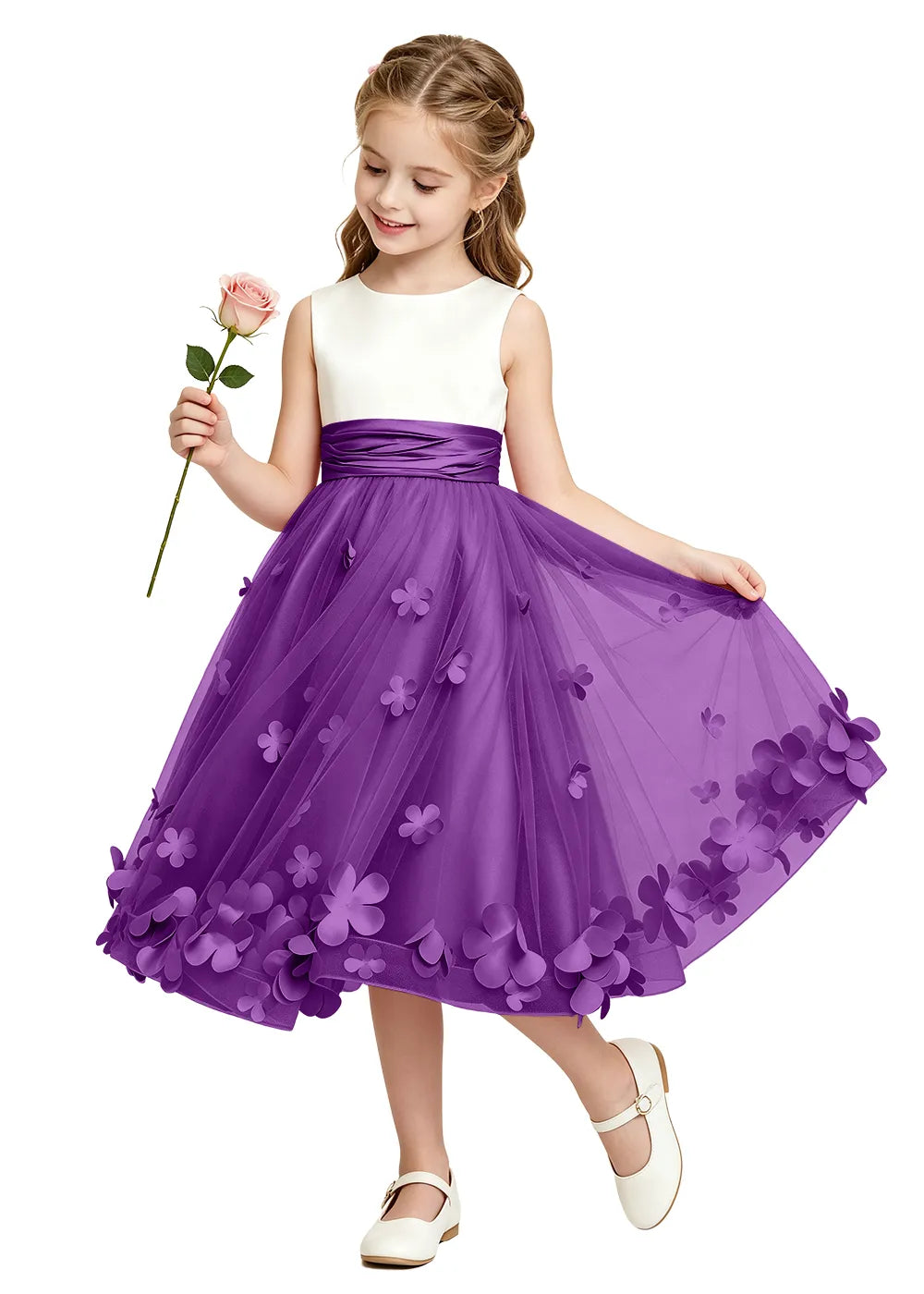 3D Floral Tulle Girls Party Dress