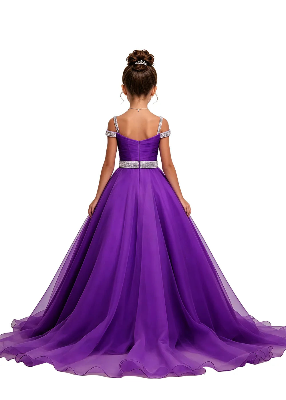 Beaded Strap Off-Shoulder Girls Ball Gown