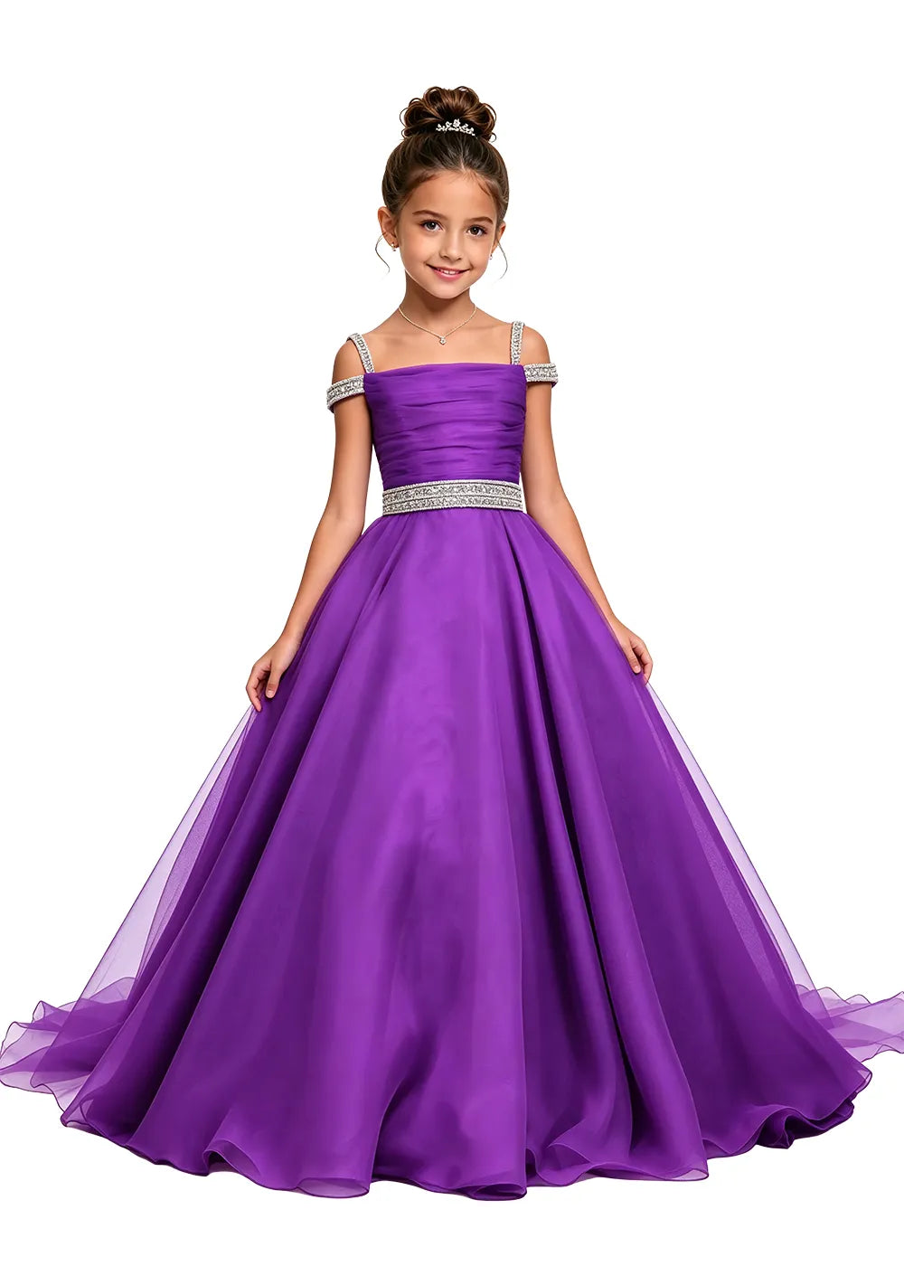 Beaded Strap Off-Shoulder Girls Ball Gown