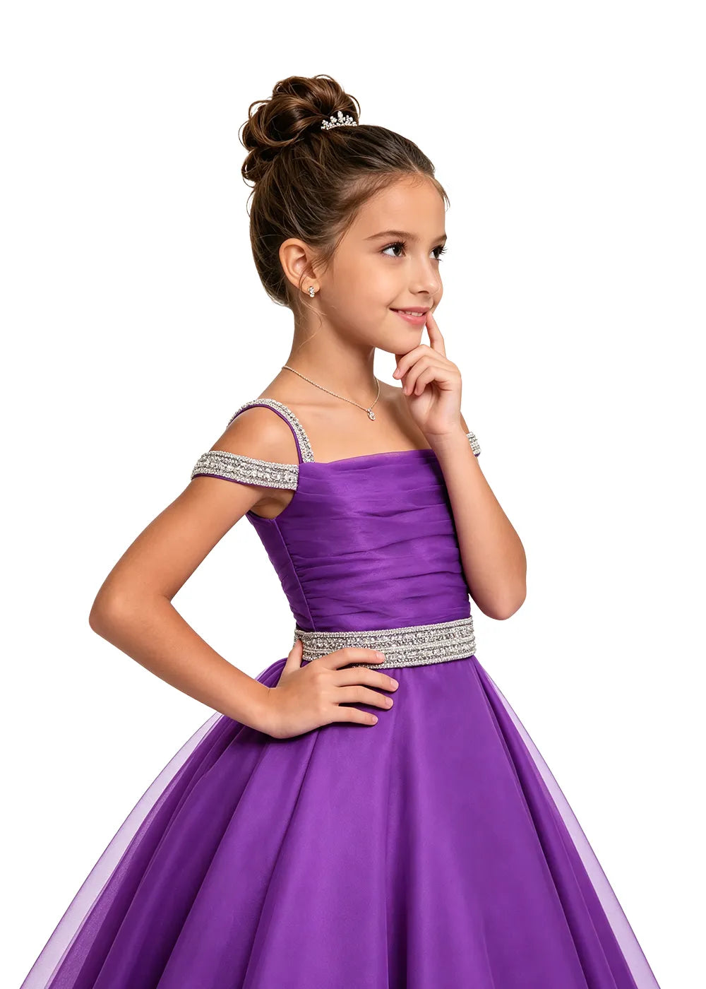 Beaded Strap Off-Shoulder Girls Ball Gown