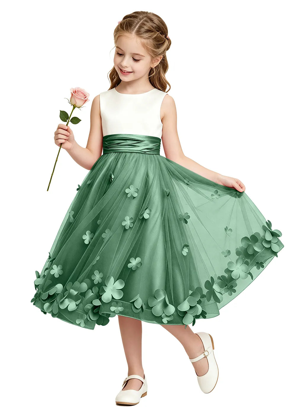 3D Floral Tulle Girls Party Dress