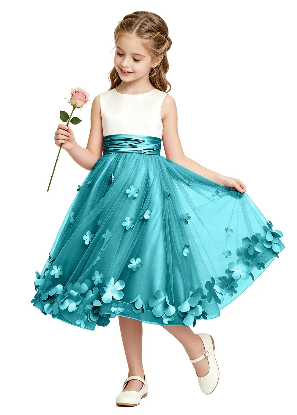 3D Floral Tulle Girls Party Dress