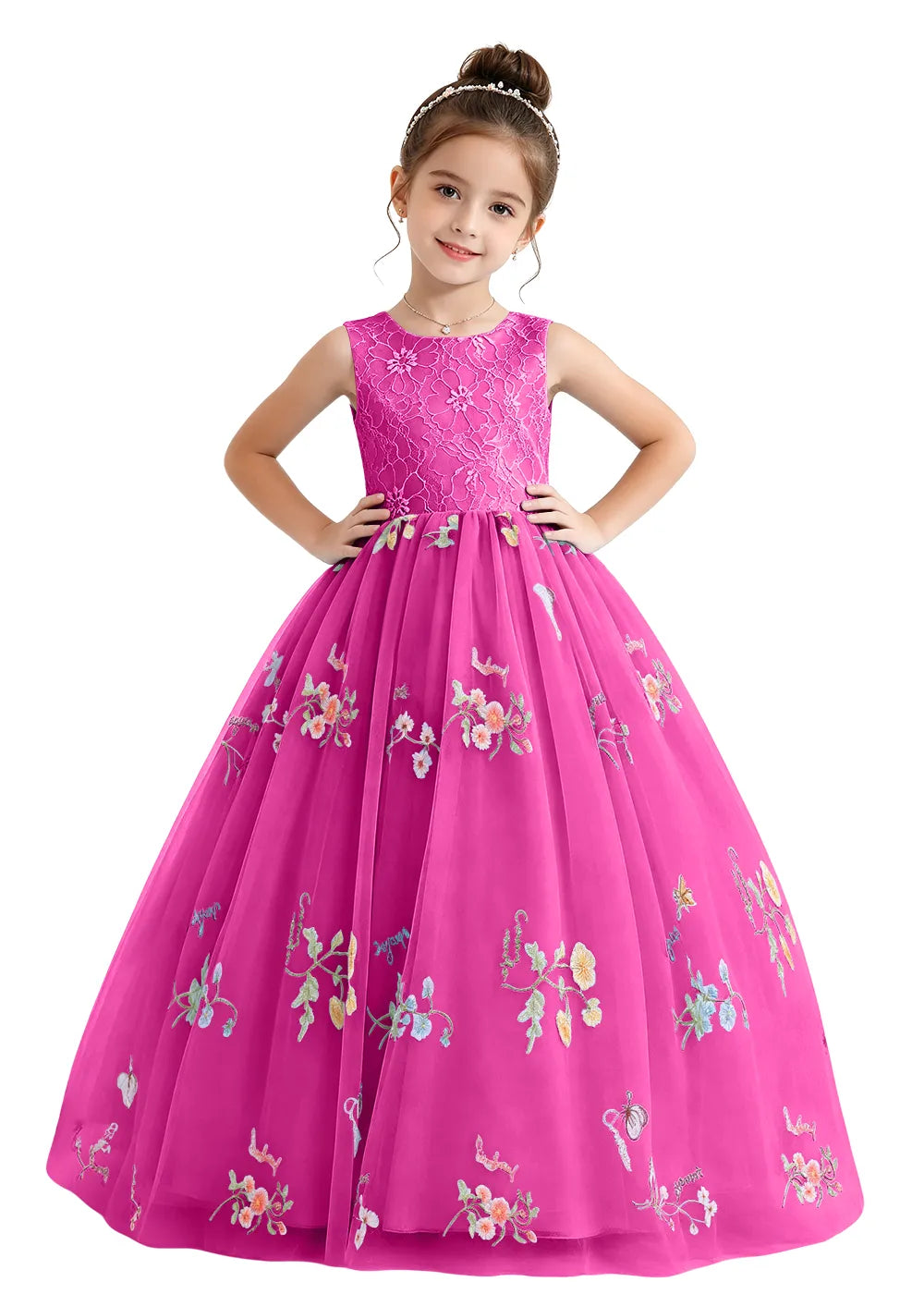 Floral Embroidered Tulle Flower Girl Dress
