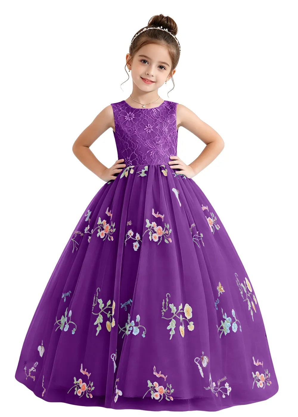 Floral Embroidered Tulle Flower Girl Dress