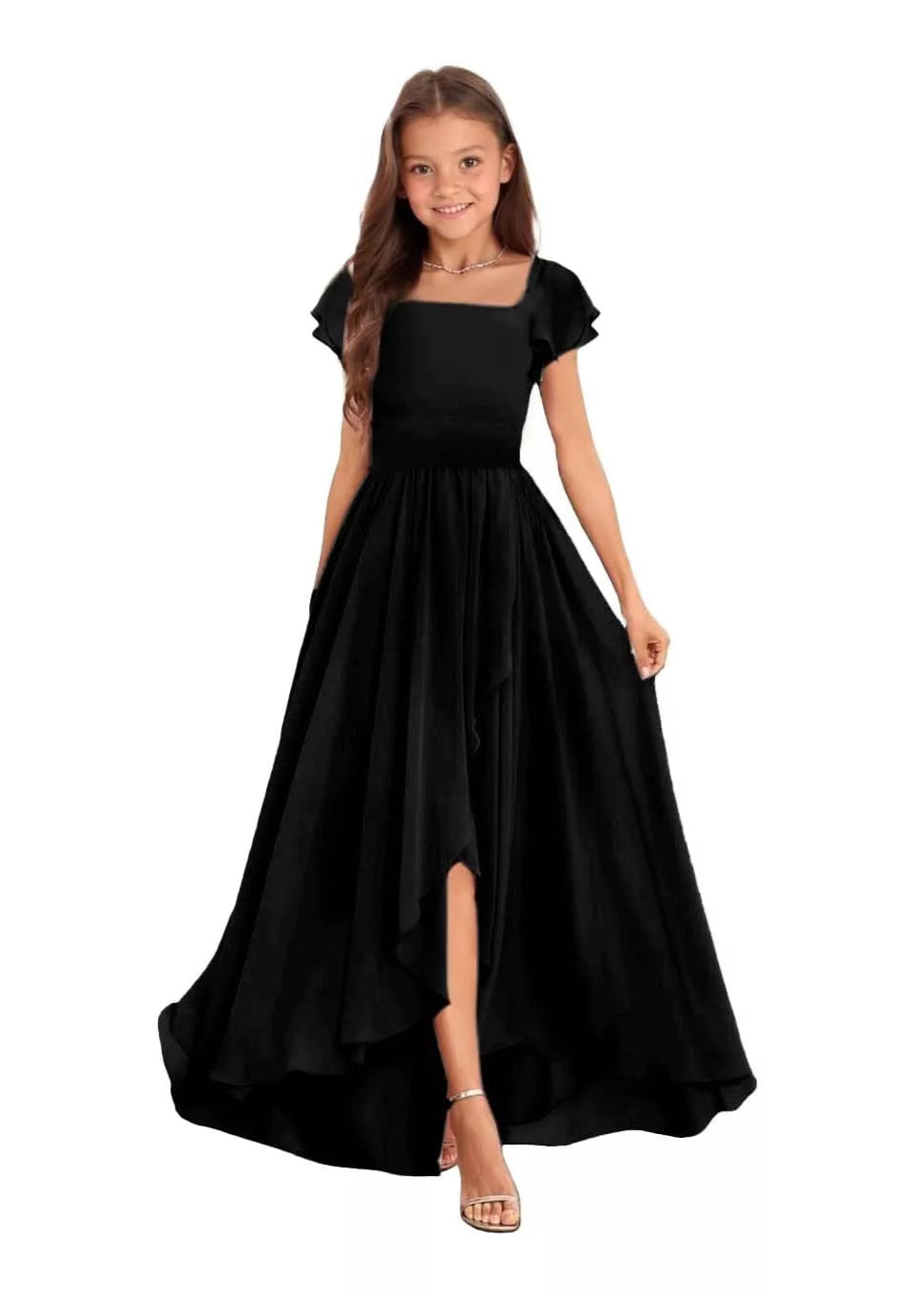Elegant Square Neck Chiffon Maxi Dress-[Black&White]