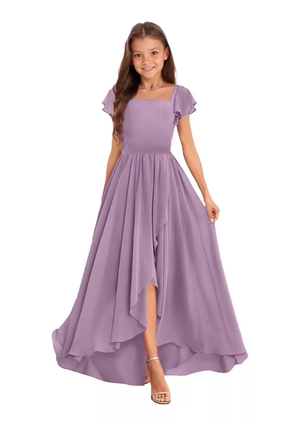 Elegant Square Neck Chiffon Maxi Dress-[Purple]