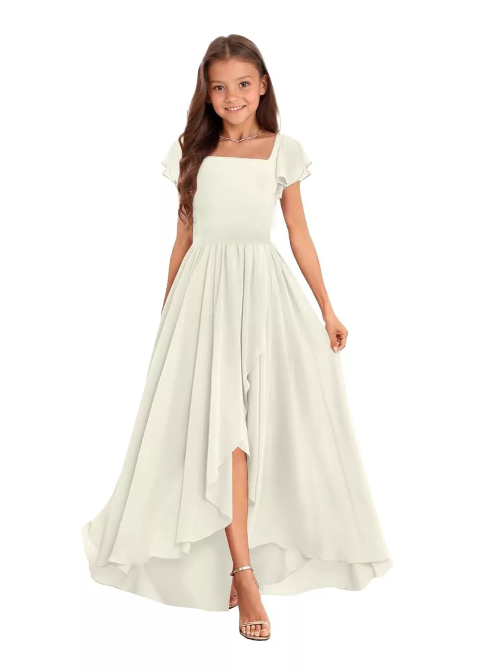 Elegant Square Neck Chiffon Maxi Dress-[Black&White]