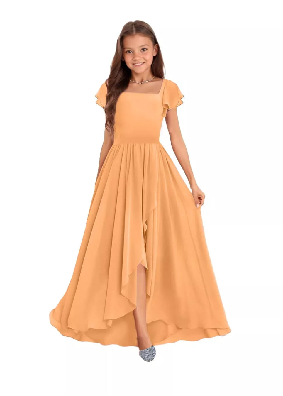Elegant Square Neck Chiffon Maxi Dress-[Yellow]