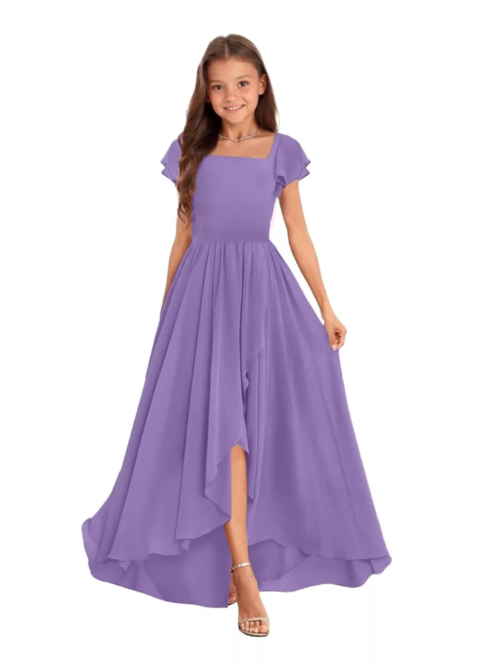 Elegant Square Neck Chiffon Maxi Dress-[Purple]