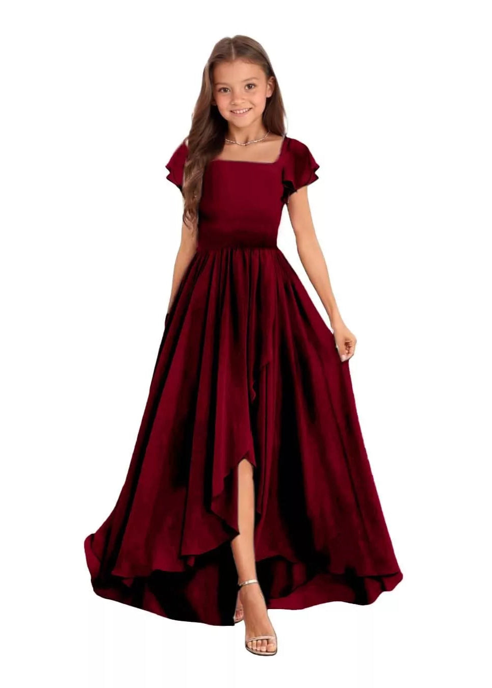 Elegant Square Neck Chiffon Maxi Dress-[Red]