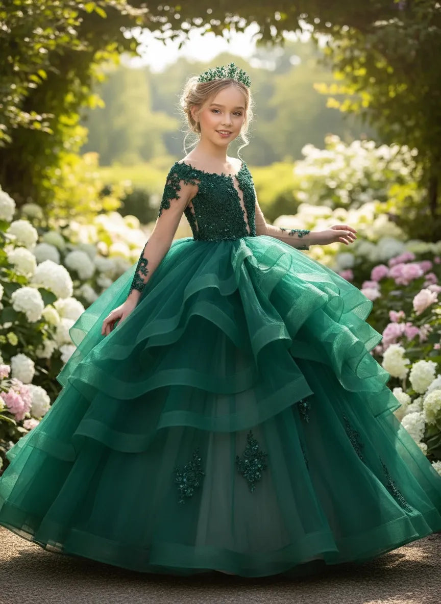 Luxury Floral Lace Flower Girl Gown for Events