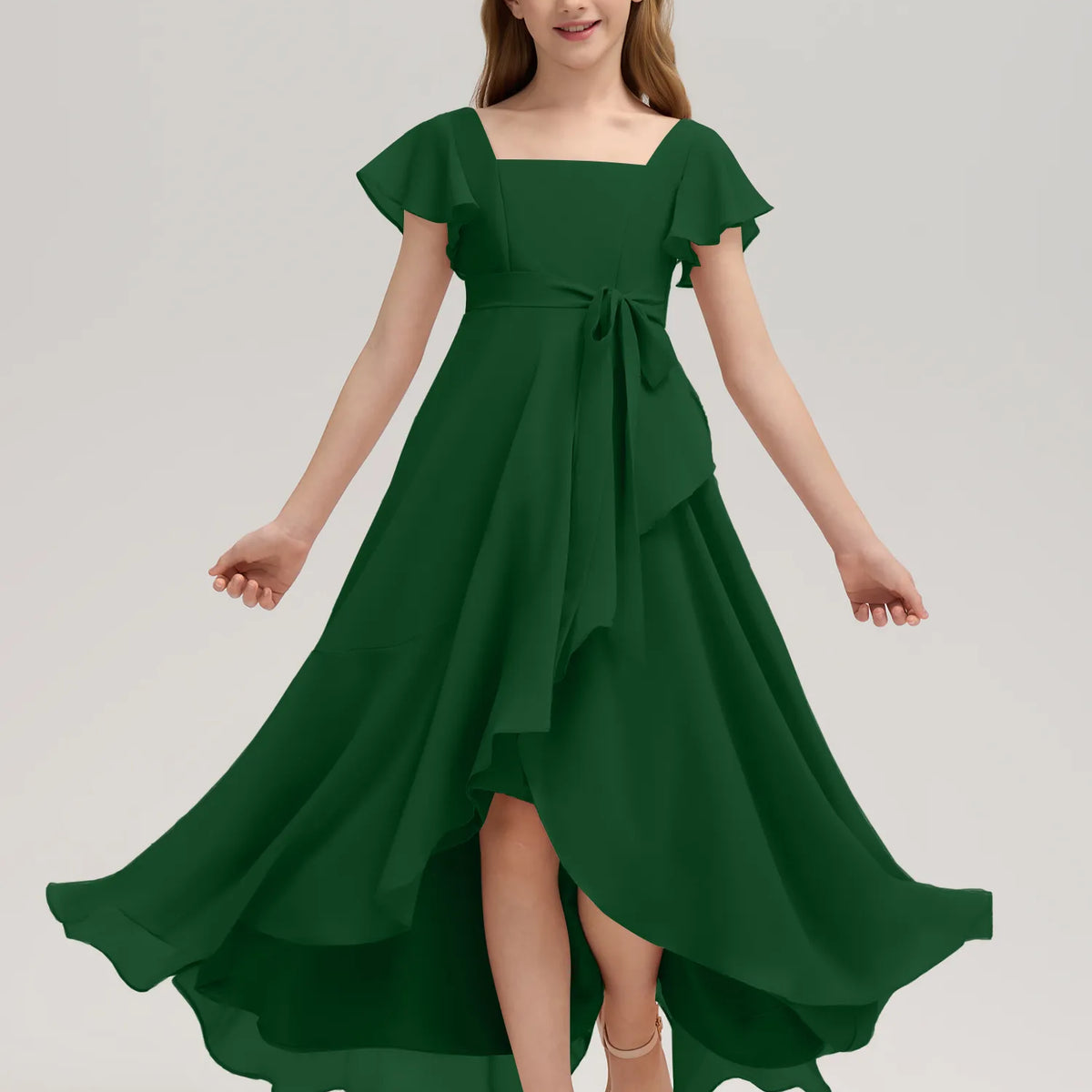 Nature-Inspired Gowns for Junior Bridesmaids in Green