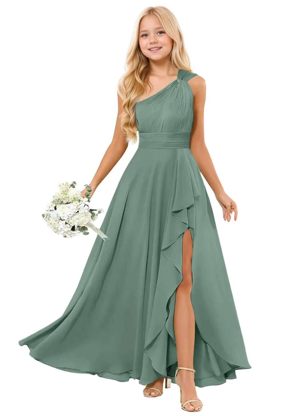 One-Shoulder Chiffon Junior Bridesmaid Dress
